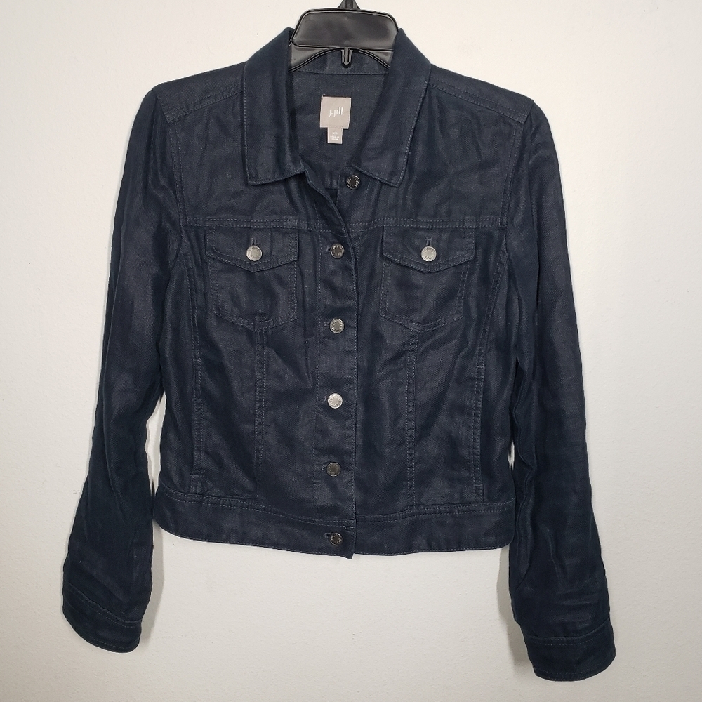 J. Jill 100% Linen Women's Navy Jacket Size XS